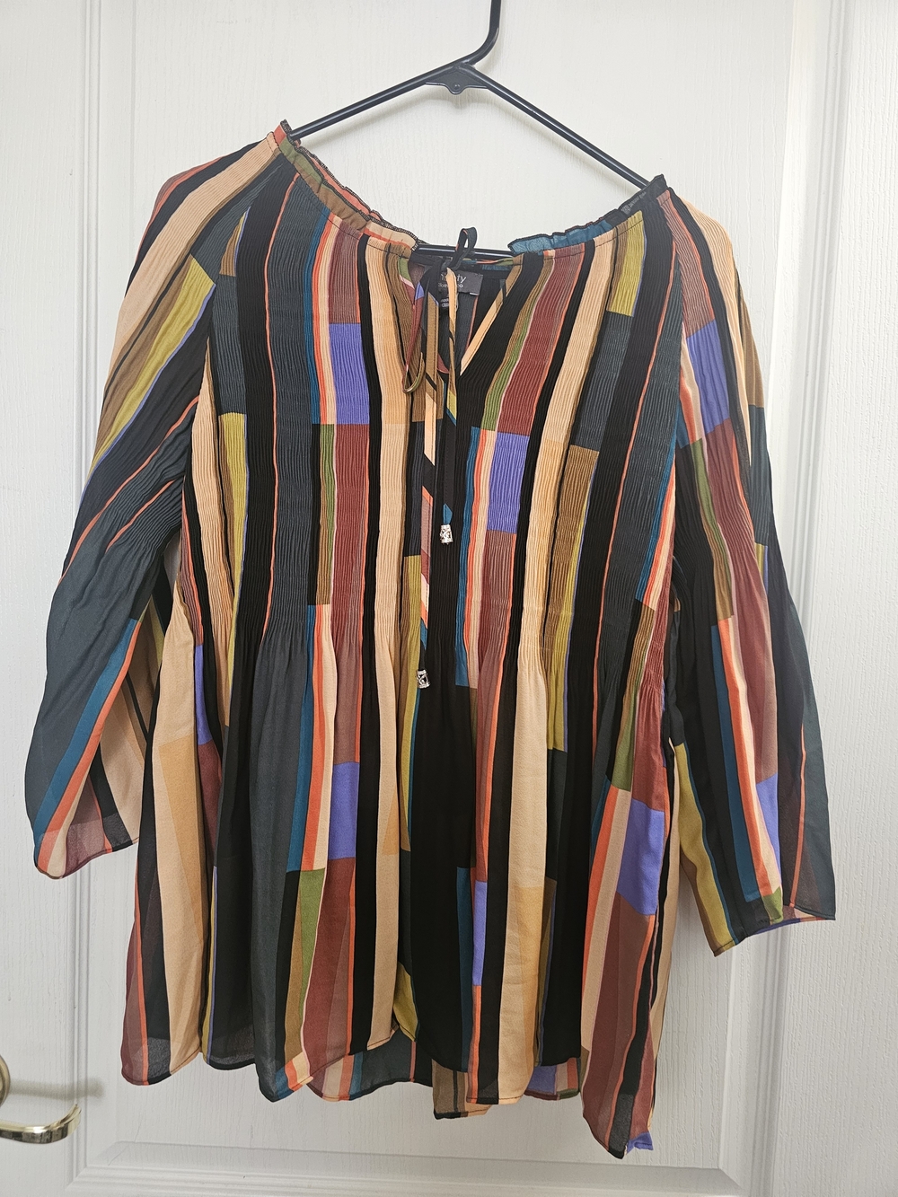 Ninety Multicolor Vertical Striped Peasant Blouse